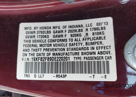 2013 Honda Civic Ex из США, поврежденный, VIN 19XFB2F89DE220201